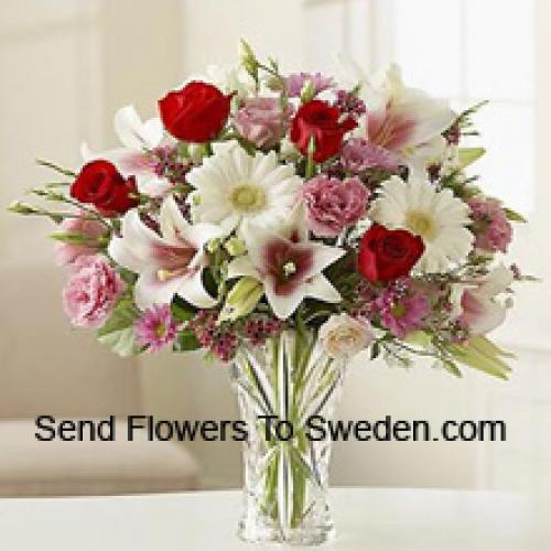 Cute Carnations, Gerberas and Roses in Vase