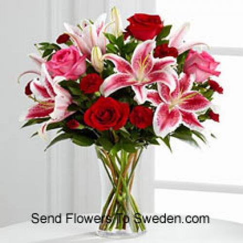 Roses with Pink Lilies in Vase