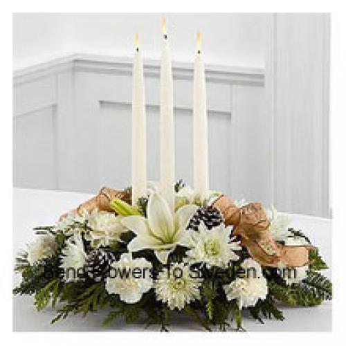 Centerpiece with Candles and Greens